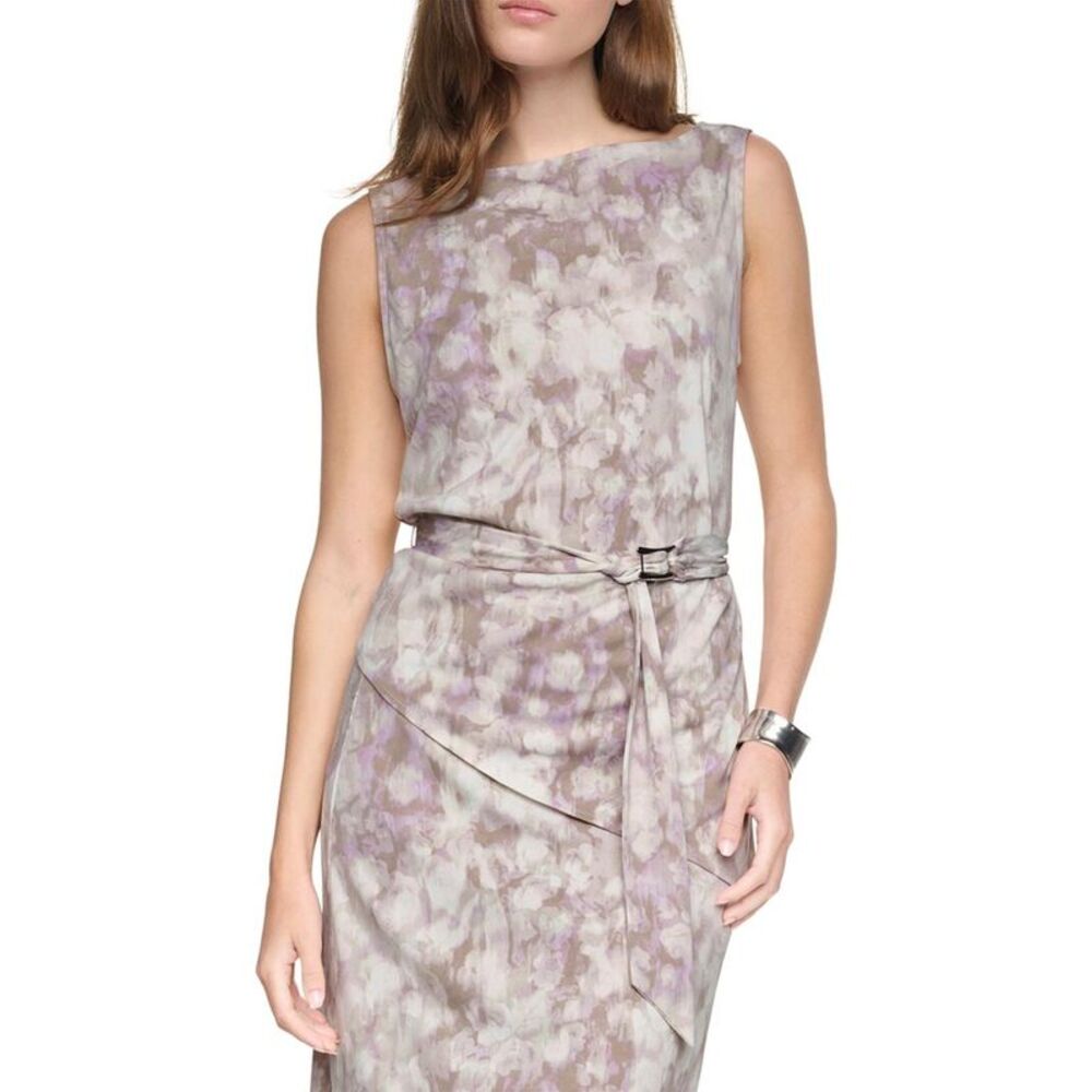 Halston Womens Printed Belted Tank Top
